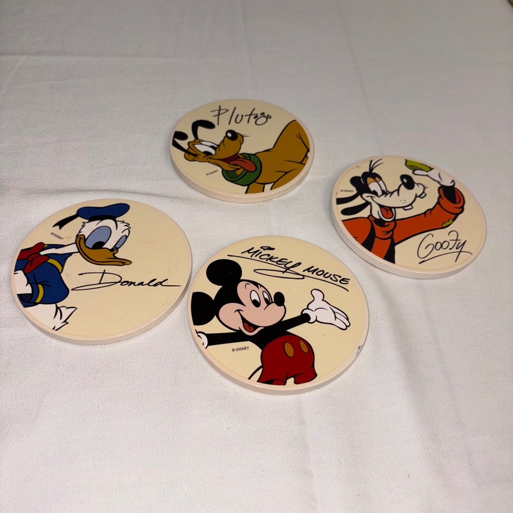 Set of 4 Vintage Disney Mickey Mouse Donald Duck Pluto Goofy Coasters‎